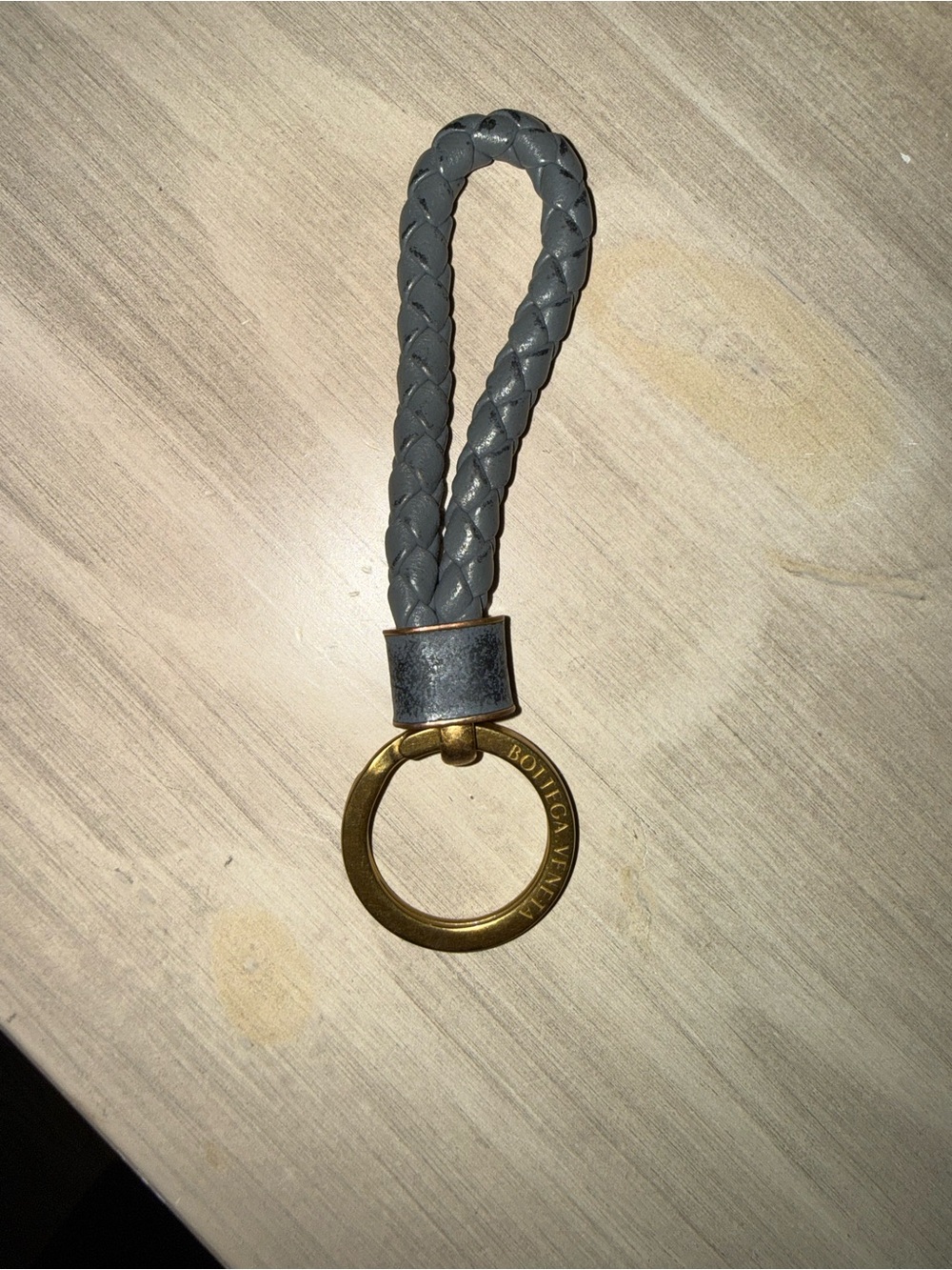 Bottega Veneta Gray Braided Leather Loop Keyring with Brass Ring